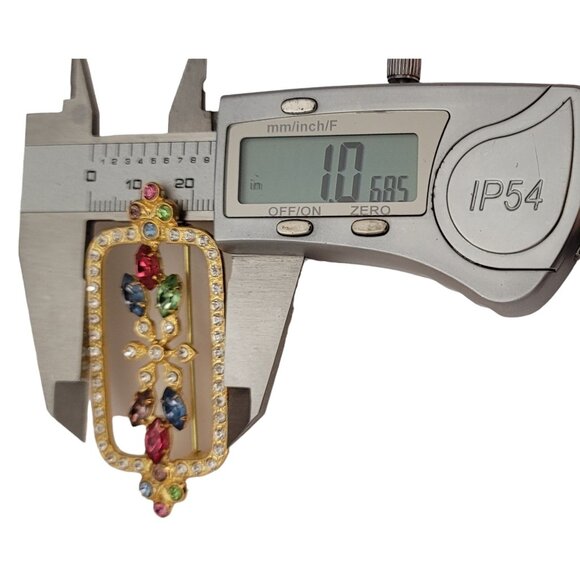 Czech Gold Tone Vintage Rhinestone Flower Square Rectangle Open Brooch Pin E774 - Picture 8 of 9